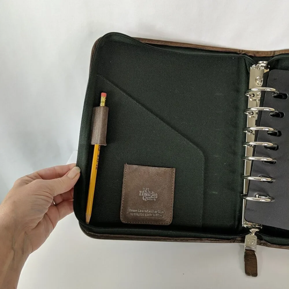 FRANKLIN QUEST Canvas & Leather 7 Ring Planner Binder Zip Organizer Made in USA